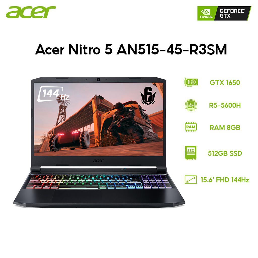 Laptop Acer Nitro 5 AN515-45-R3SM R5-5600H | 8GB | 512GB | VGA GTX 1650 4GB | 15.6' FHD 144Hz | Win 10 | BigBuy360 - bigbuy360.vn