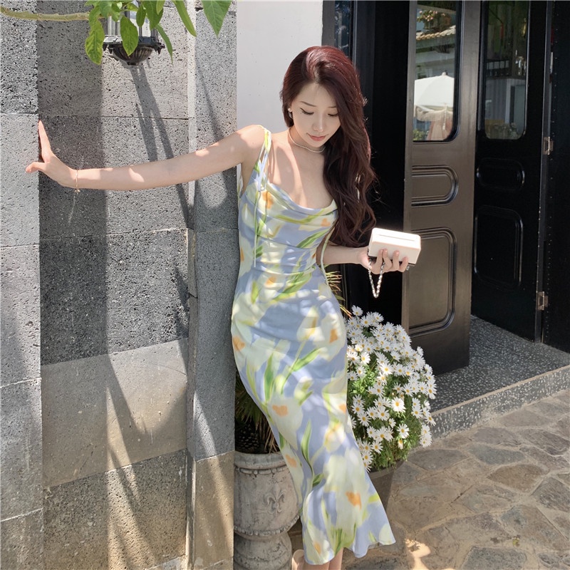 Đầm Dài In Hình Hoa Tulip Thời Trang Mùa Hè Cho Nữ