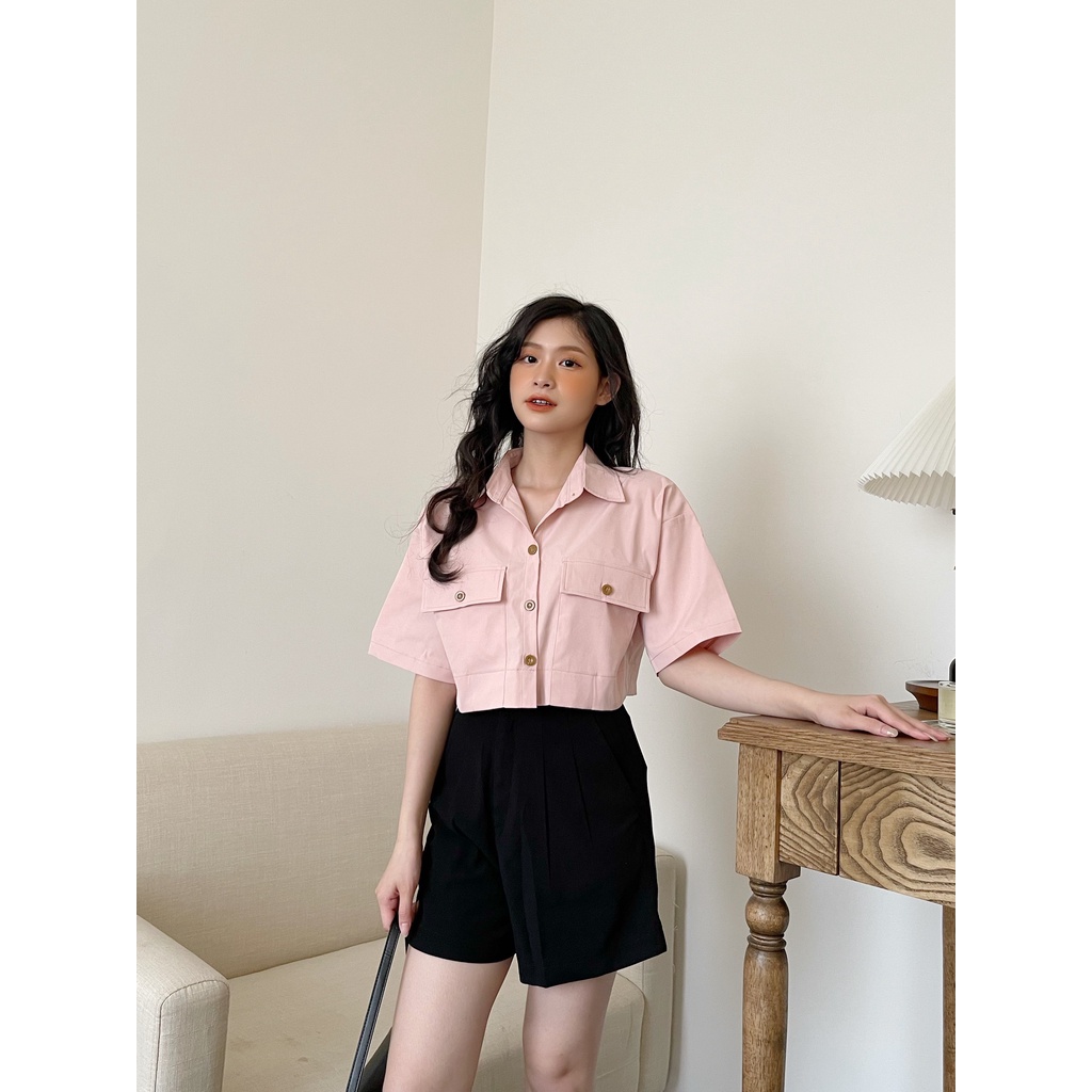 YU CHERRY | Áo nữ croptop có túi trước ngực sành điệu, có thể khoác như mini blazer, Pocket Mini Blazer YA423