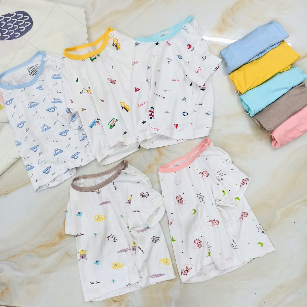Bộ cộc tay Avaler thun lạnh cực thoáng mát thấm mồ hôi có nút cài vai họa tiết đáng yêu cho trẻ sơ sinh dễ mặc túi zip