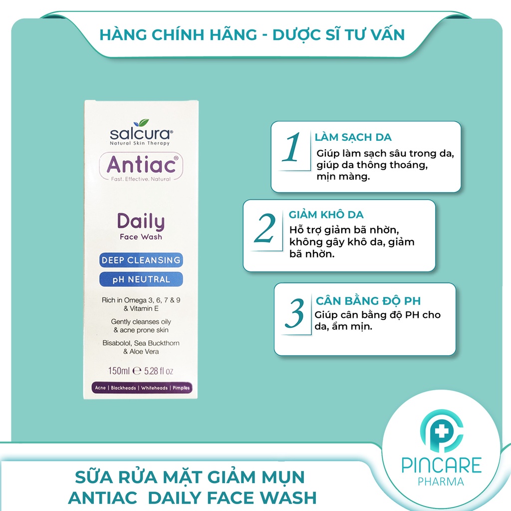 Sữa rửa mặt da dầu mụn, da nhạy cảm Antiac Daily FACE WASH 150ml - Hàng chính hãng - Nhà thuốc Pincare