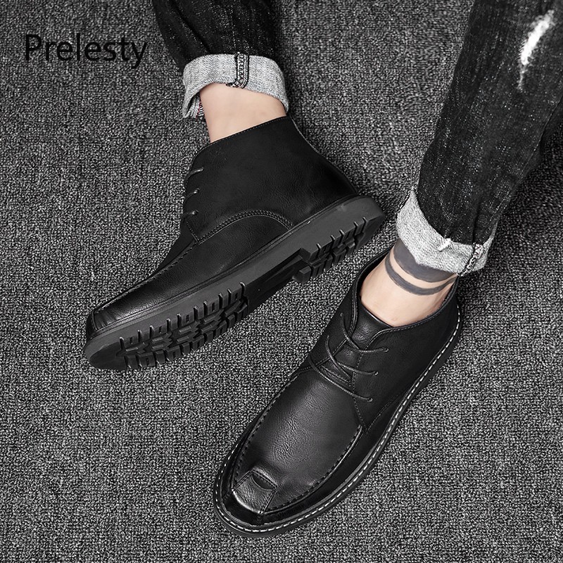 Giày Bốt Da Cổ Cao Thoáng Khí Phong Cách Vintage Cá Tính Cho Nam