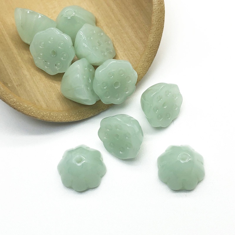 (5 cái)Nhụy hoa sen thủy tinh 8*11mm, Nguyên liệu làm trang sức cổ trang, Nguyên liệu diy