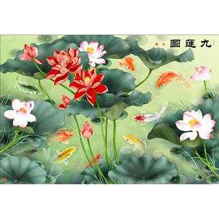 Tranh dán tường VTC Phong thủy cá chép hoa sen UD0236