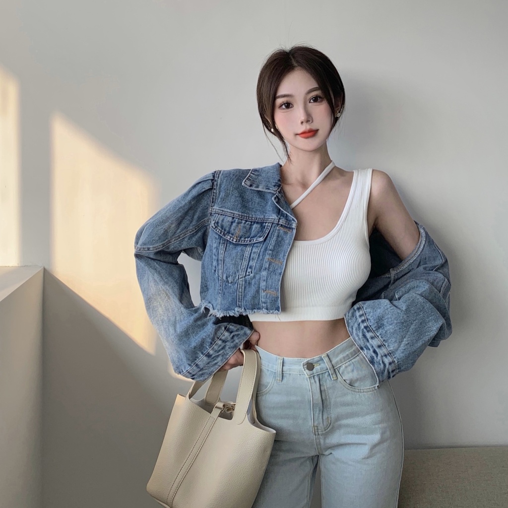 Áo croptop kiểu nữ Ôm body Sexy Áo croptop thun gân nữ sát nách hở lưng khoét ngực hở vai nhiều màu Trắng Đen cá tính