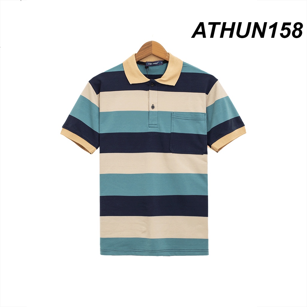 Áo thun nam trung niên vải cotton mềm mát , thấm hút mồ hôi áo thun có cổ có túi sọc ngang