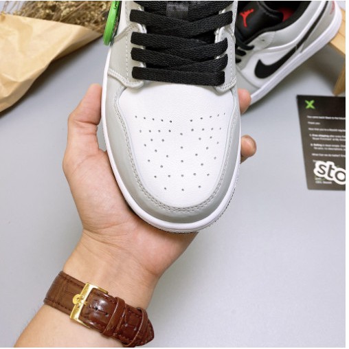 Giày Thể Thao Nam Nữ Jordan JD1  Xám Cổ Thấp Gót Thêu Chỉ Đỏ  Full Box | BigBuy360 - bigbuy360.vn