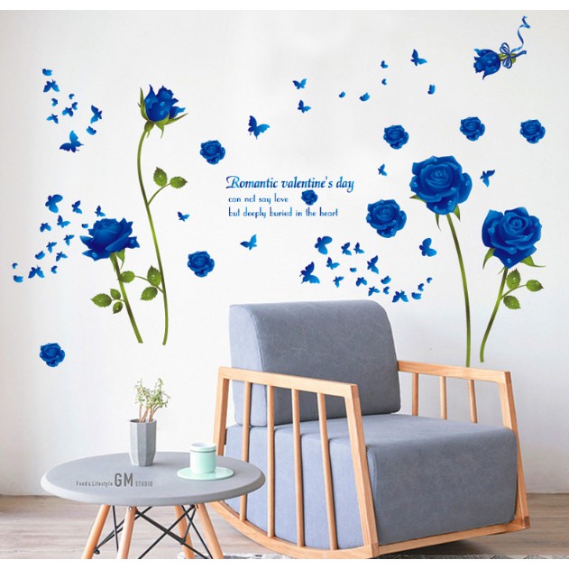 Decal trang trí tường - Hoa Hồng Xanh Nước Biển