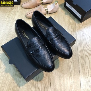 GIÀY LƯỜI NAM BĂNG ĐỤC THỜI TRANG - CHẤT DA BÒ 100%, ĐẾ CAO SU ĐÚC NGUYÊN KHỐI - MÃ K226 ĐEN