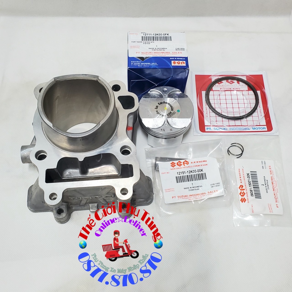 Bộ Nòng (lòng) piston bạc Raider fi - Satria fi - GSX 150 Zin Suzuki indonesia - 12100-12K00-000