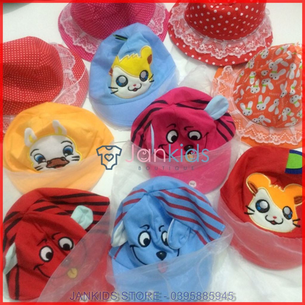 Mũ lưỡi trai kèm khăn voan / Nón kèm khăn voan che gió, chắn bụi cho bé trai, bé gái