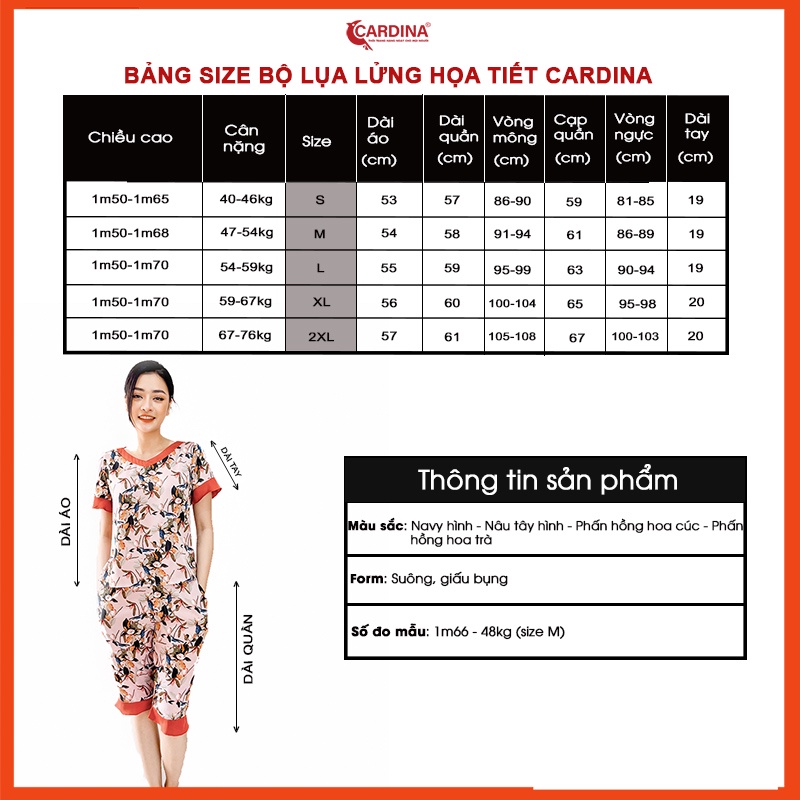 Đồ Bộ Nữ CARDINA Chất Lụa Satin Nhật Cao Cấp Áo Cộc Tay Quần Lửng Họa Tiết Độc Đáo 2SF07