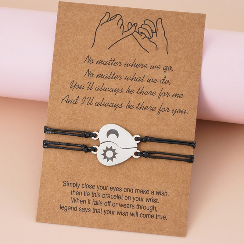 Sa 1 Cặp Vòng Tay Dây Bện Mặt Trăng / Mặt Trời / Trái Tim Có Thể Điều Chỉnh Kích Thước Cho Cặp Đô