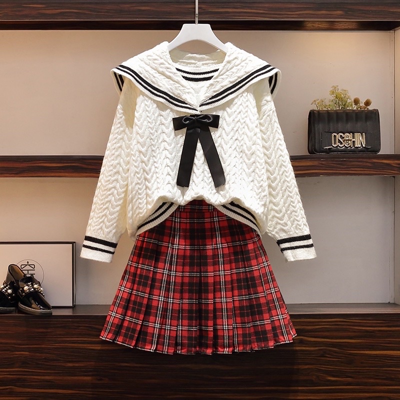 🌸Hàng Order🌸 Váy Đầm Bigsize Sét Áo Len Thủy Thủ Kết Hợp CHân Váy Xếp Ly Kẻ Trẻ Trung Dễ Thương🌸Hàng Quảng Châu | BigBuy360 - bigbuy360.vn