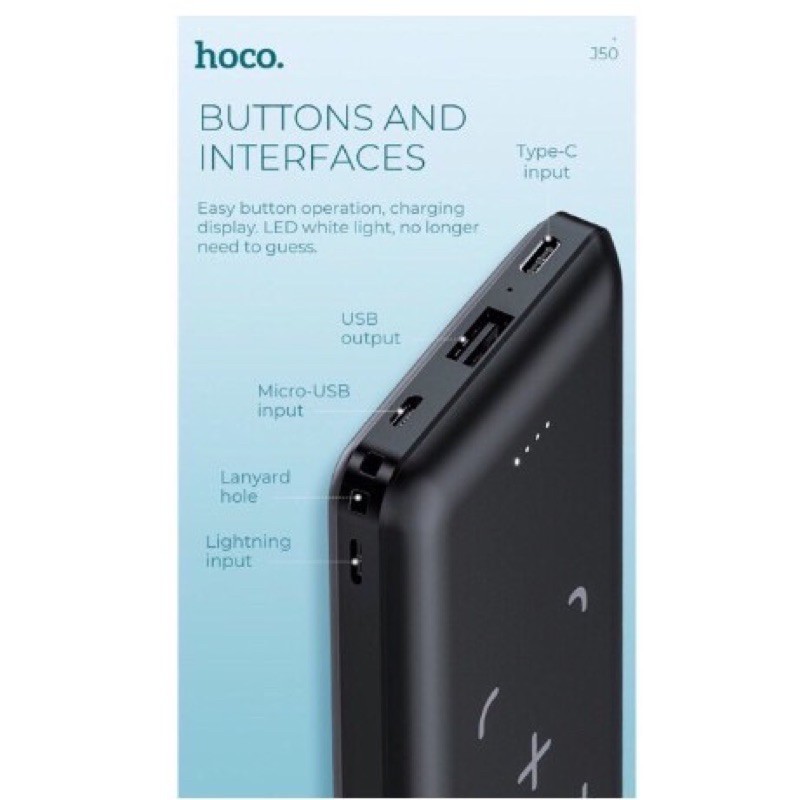 ✔Nowship✔sạc dự phòng không dây 10000mah HOCO J50 có sạc nhanh cho iphone sam sung oppo huawei