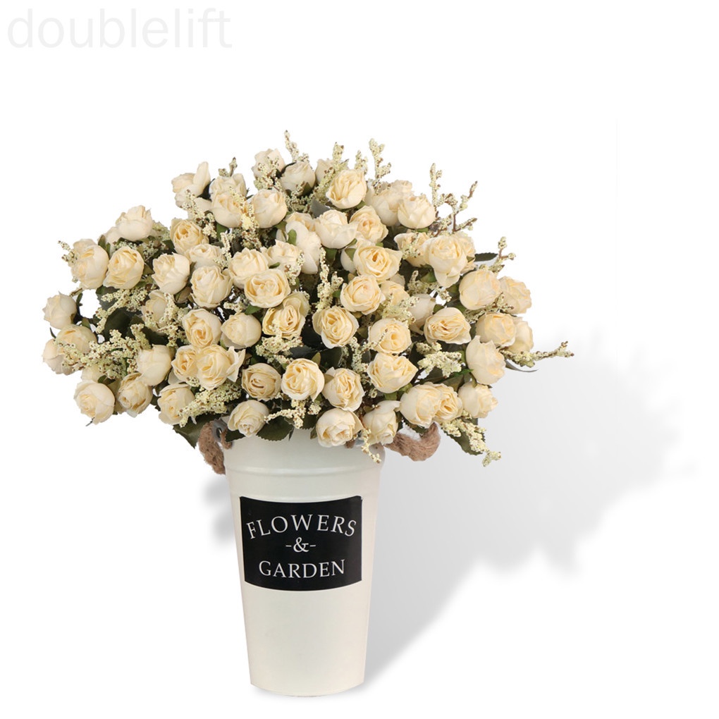 5 Nhánh Hoa Hồng Nhân Tạo 15 Bông Trang Trí Tiệc Cưới