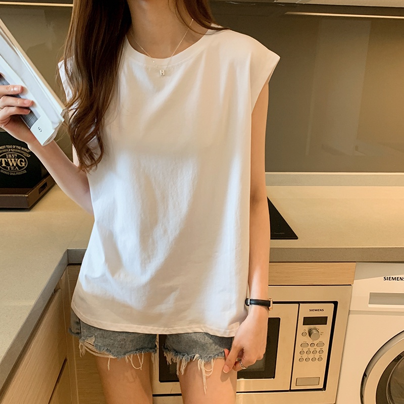 Áo Cotton Nữ Cao Cấp Trơn Cổ Tròn Không Tay Độn Vai Thời Trang Trẻ Trung Sugal TOP NU 033V3