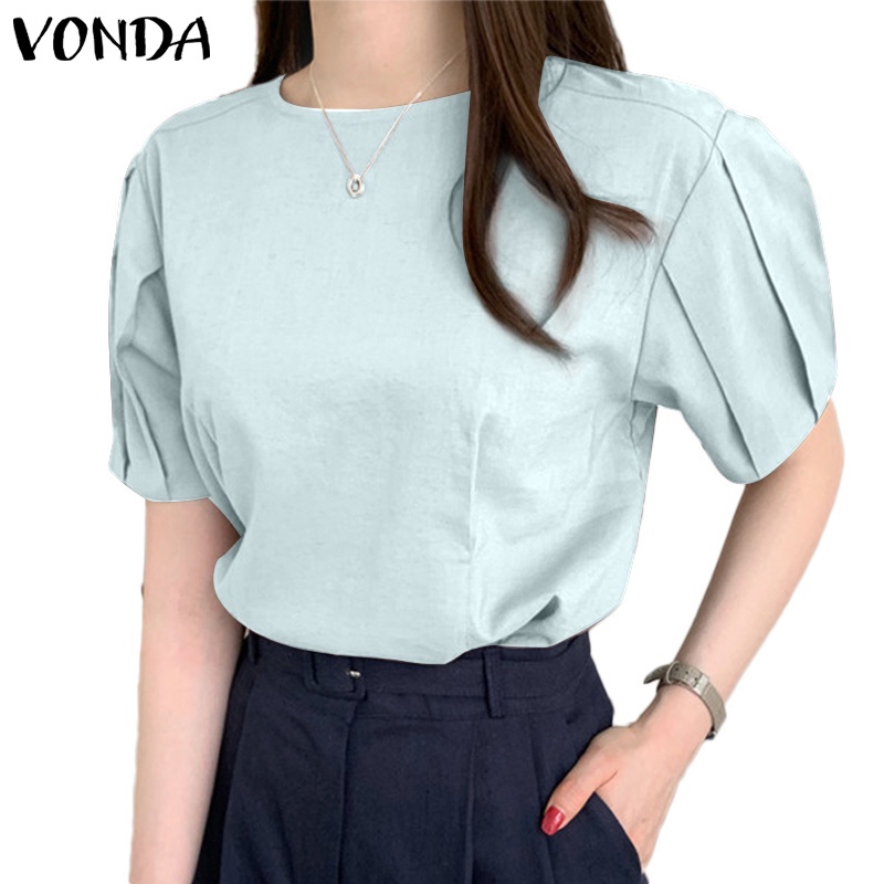 Áo thun Vonda tay ngắn cổ tròn màu trơn kiểu Hàn trẻ trung sành điệu dành cho nữ