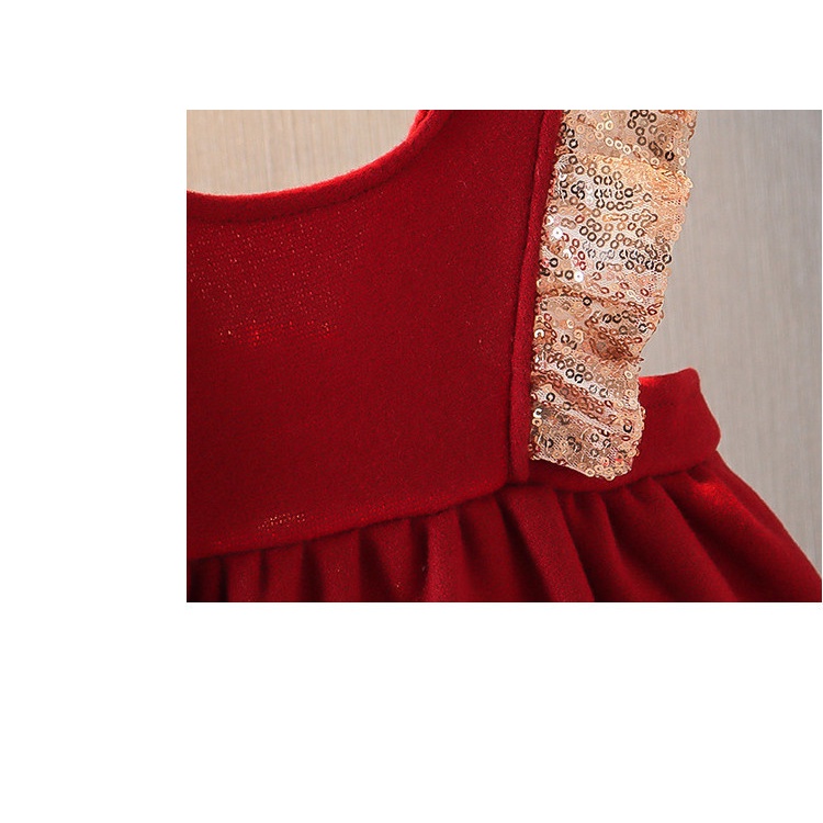 Set Áo Cotton Kèm Váy Viền Kim Sa Đỏ Cho Bé Gái MINTSCLOSET Size từ 1 - 4 tuổi - GS1049