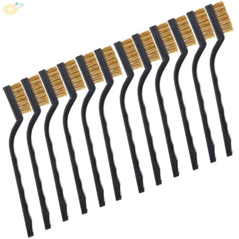 Bộ 12 bàn chải dây đồng 32x12mm mini dùng để cạo bỏ lớp gỉ sét trên kim loại tiện dụng