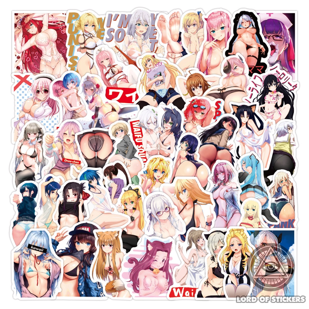 Set 100 Nhãn Dán Hình Ahegao Waifu Sticker Hentai Ecchi Anime Chống Thấm Nước Dán Mũ Bảo Hiểm, Laptop, Điện Thoại, Vali