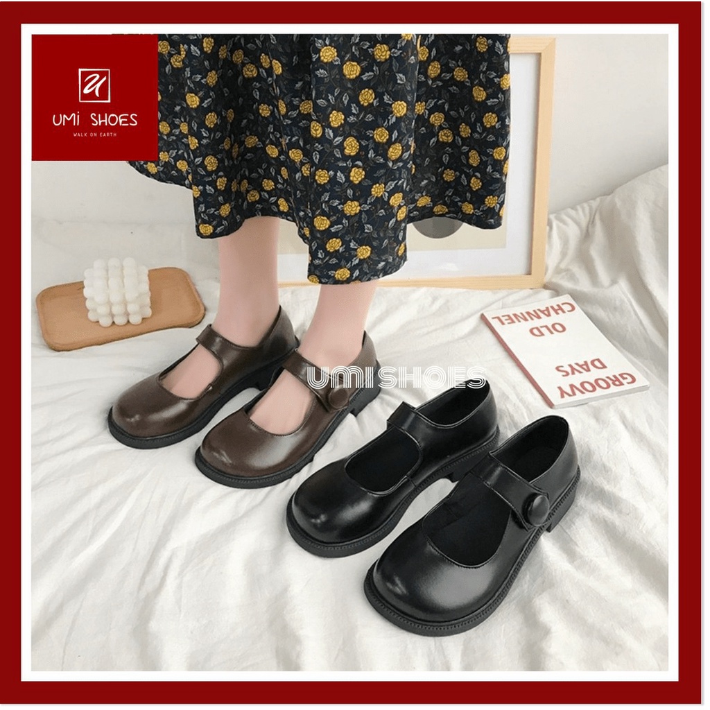 | ᴛʜᴇ ꜱʜᴏᴇꜱ ᴋɪɴɢ | 👑 Giày búp bê Nhật bản nữ mũi tròn quai ngang cúc da mềm đơn giản đi học đi chơi màu đen/nâu mới hot