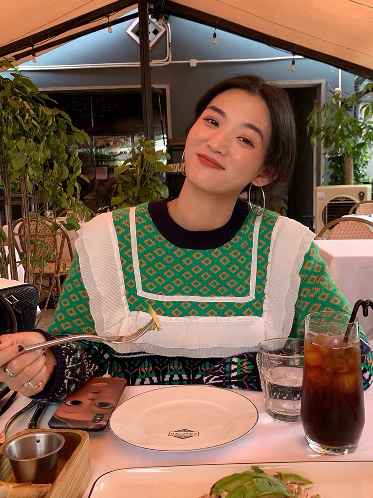 Áo sweater cổ tròn chui đầu kiểu thu đông nhật bản màu xanh lá dành cho nữ | BigBuy360 - bigbuy360.vn