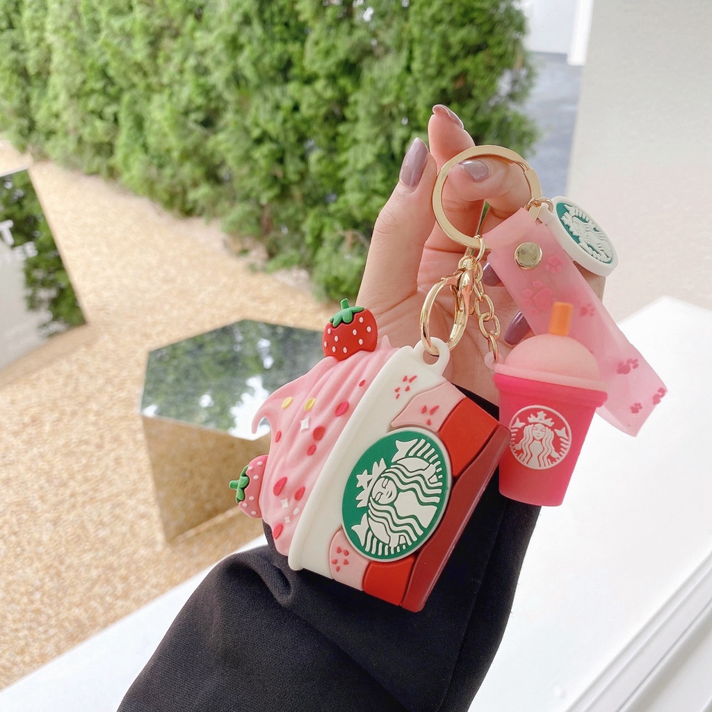 Vỏ Bảo Vệ Hộp Sạc Tai Nghe Airpods 1 2 3 Pro bluetooth Không Dây Bằng Silicon Hình Ly Kem Dâu starbucks