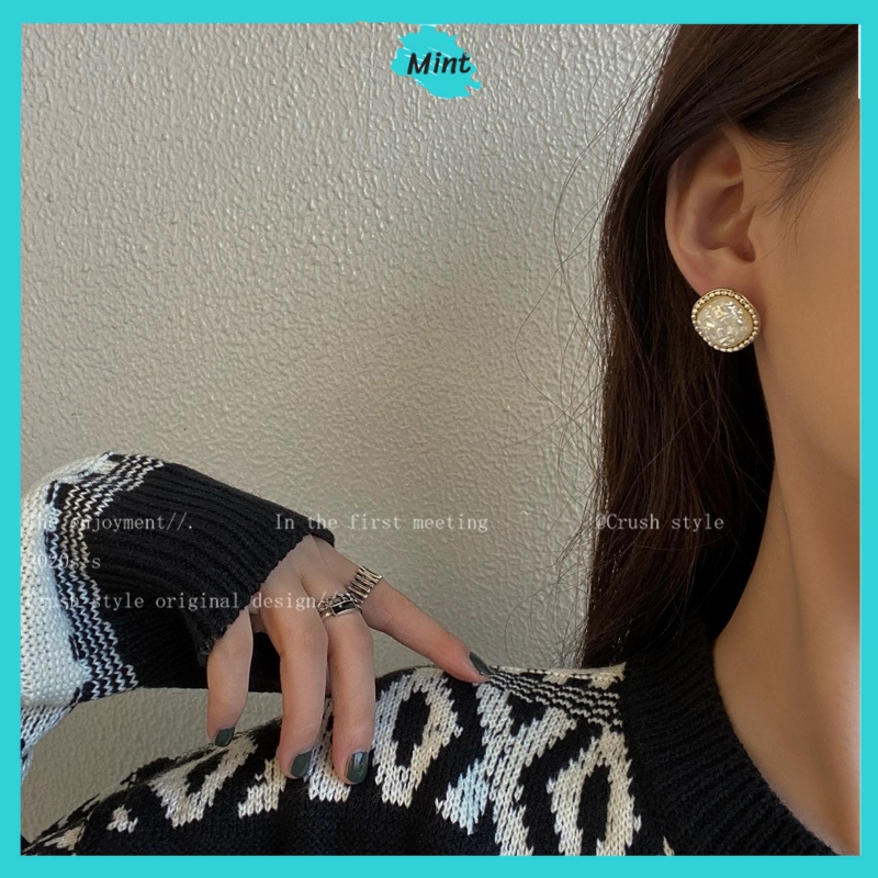 Bông Tai Nữ ❤️KHÔNG GÂY DỊ ỨNG❤️ Bông Tai Ẩn Đá Xà Cừ Hình Vuông Thanh Lịch - Khuyên Tai Phong Cách Hàn Quốc