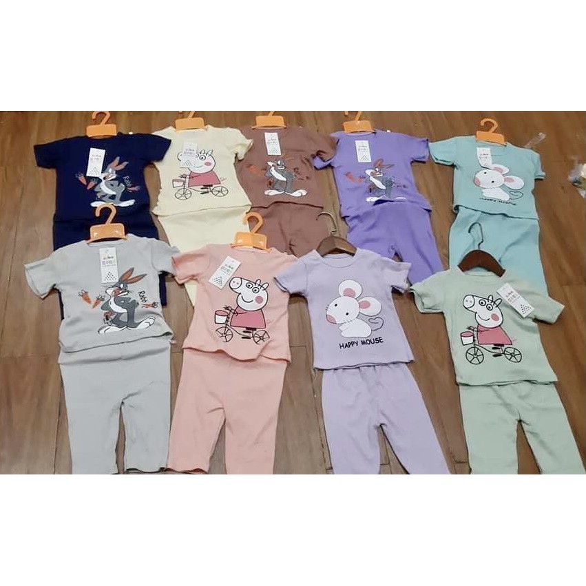 Bộ lửng cộc tay chất cotton thông hơi điều hoà cho bé gái từ 8-23kg