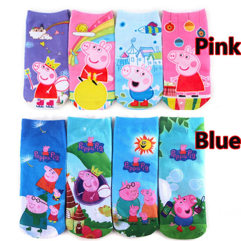 Set 4 Đôi Tất Cotton Phối Hình Heo Peppa Cho Bé