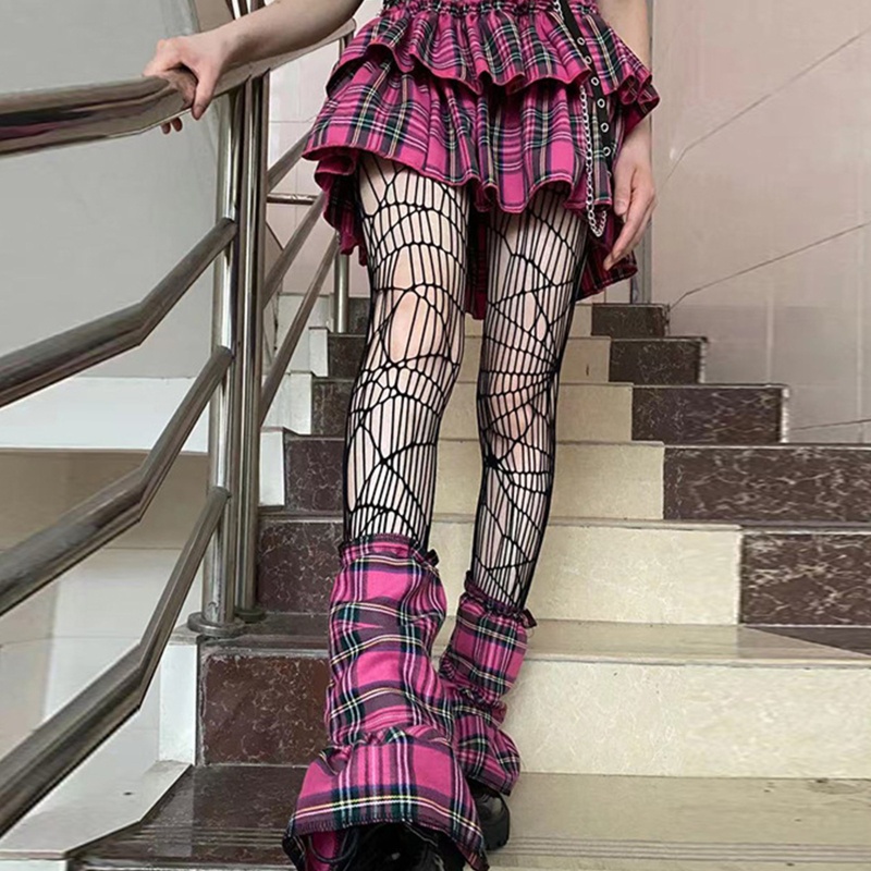 Chân váy chữ A xếp ly lưng cao họa tiết kẻ sọc phong cách Harajuku punk cho nữ