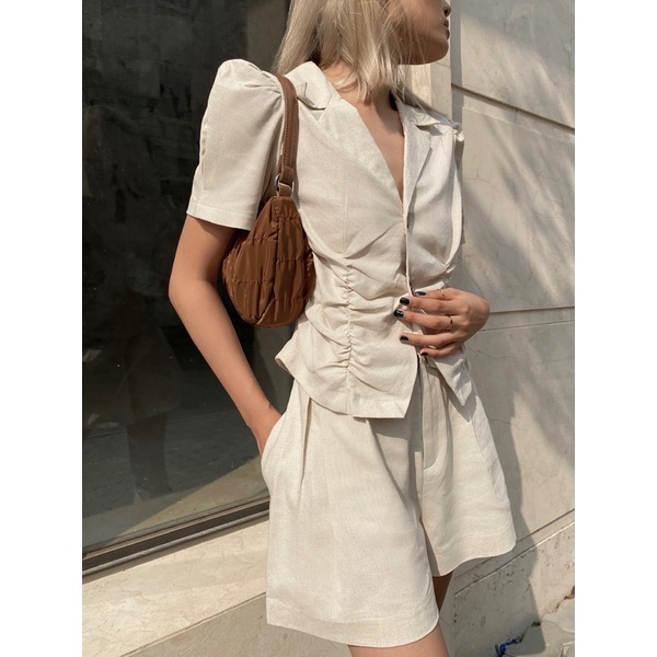 Áo sơ mi kiểu cổ danton nhún thun thanh lịch by MIEU - JJ25