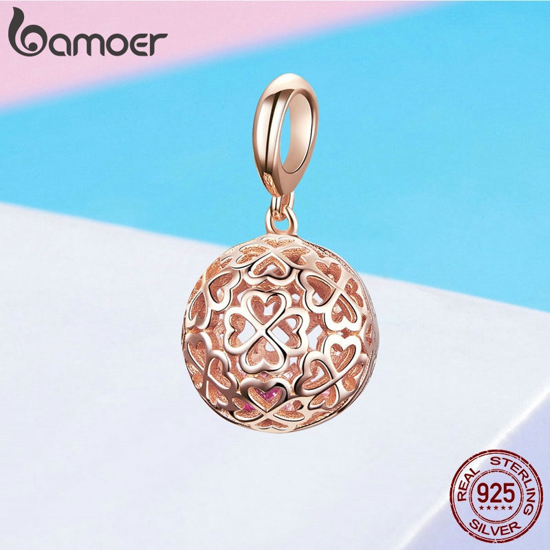 Mặt dây Bamoer khoét rỗng hình trái tim SCC1127 bằng bạc 925 màu vàng đồng làm trang sức