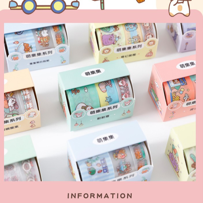 hộp 3 cuộn băng dính trang trí washi tape mặt nhám