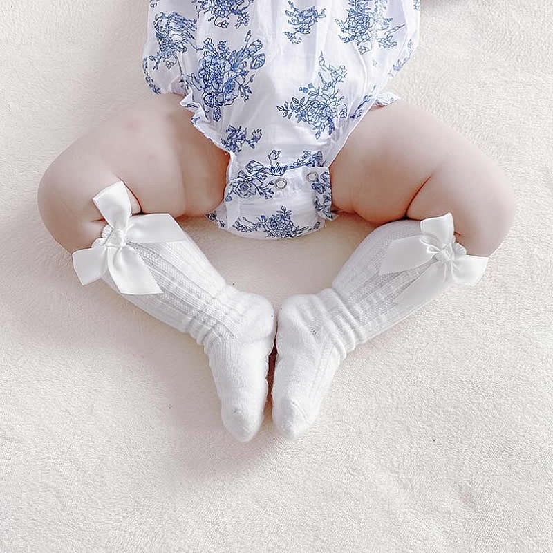 Vớ Cotton Dài Qua Gối Đính Nơ Chống Trượt Cho Bé Gái