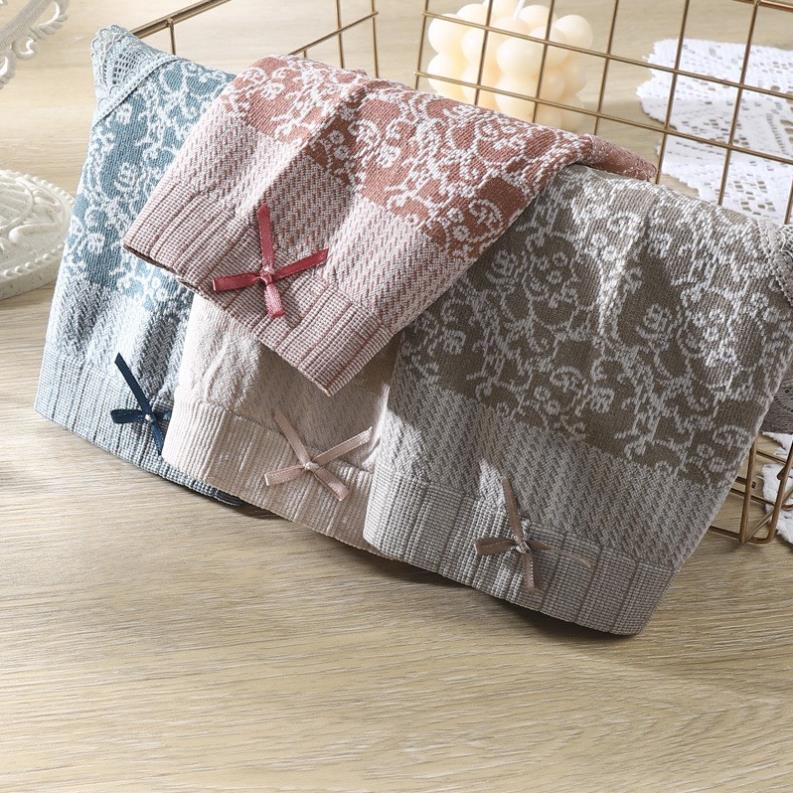 Quần Lót Nữ Lưng Cao Phối Viền Ren Nơ Họa Tiết Hoa Văn Tinh Tế 168. - LADY