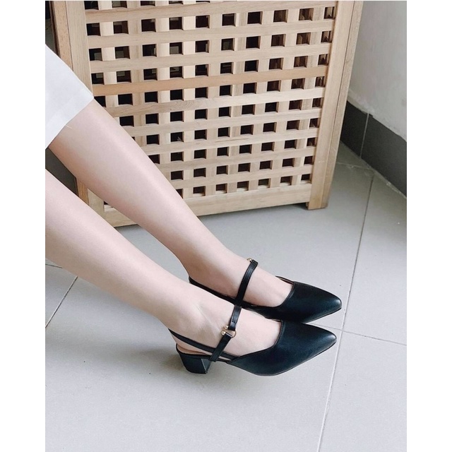 Giày Sandal nữ da mềm gót 3c đính khuyên style Hàn Quốc