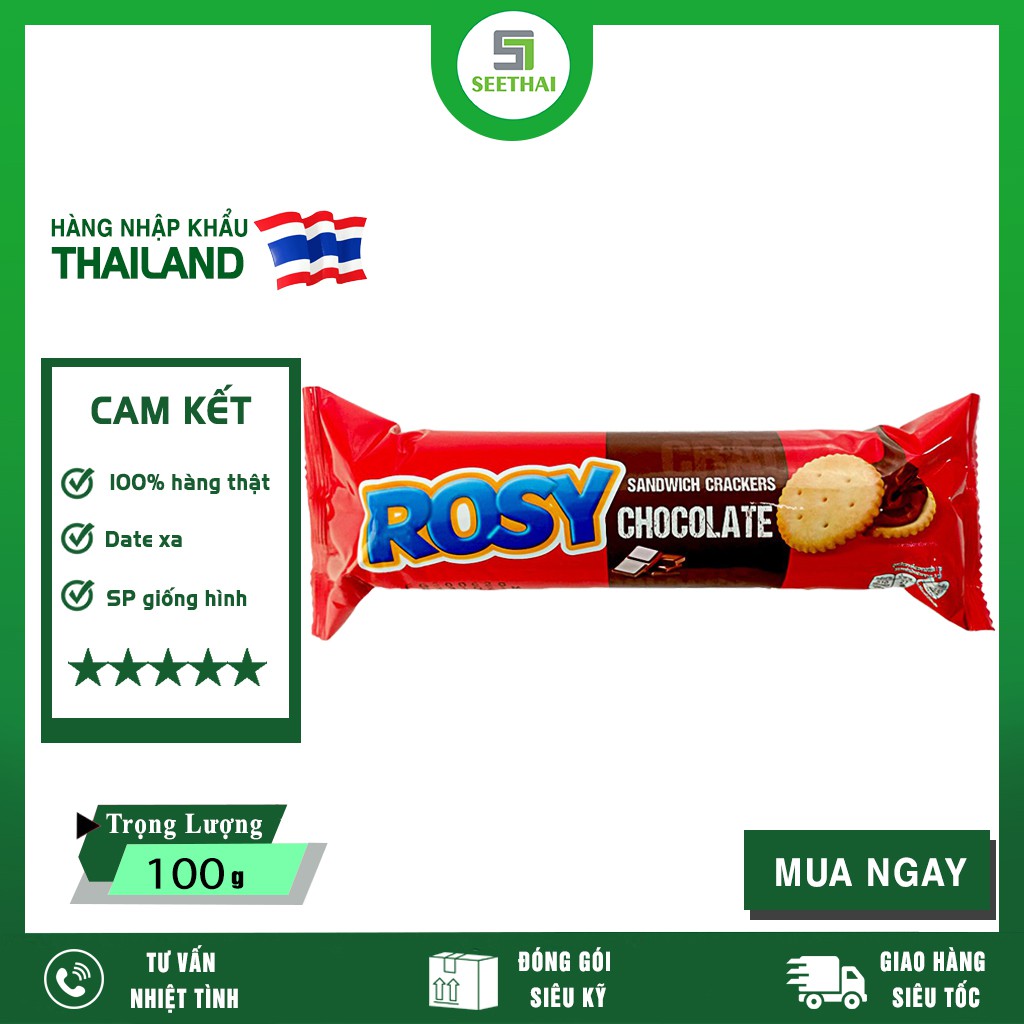 Bánh quy giòn nhân kem socola ROSY 100gr - bánh quy Thái Lan không chất bảo quản - Biscuit sandwich crackers chocolate