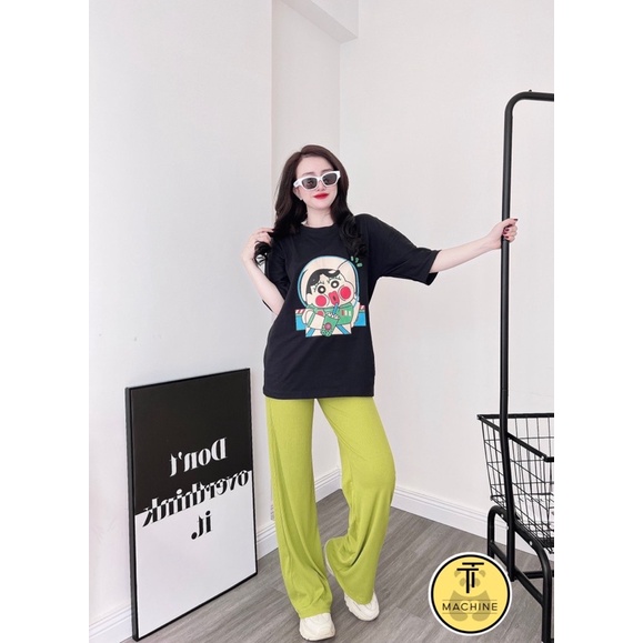 Set áo cotton đen em bé Shin quần suông gân xanh H14