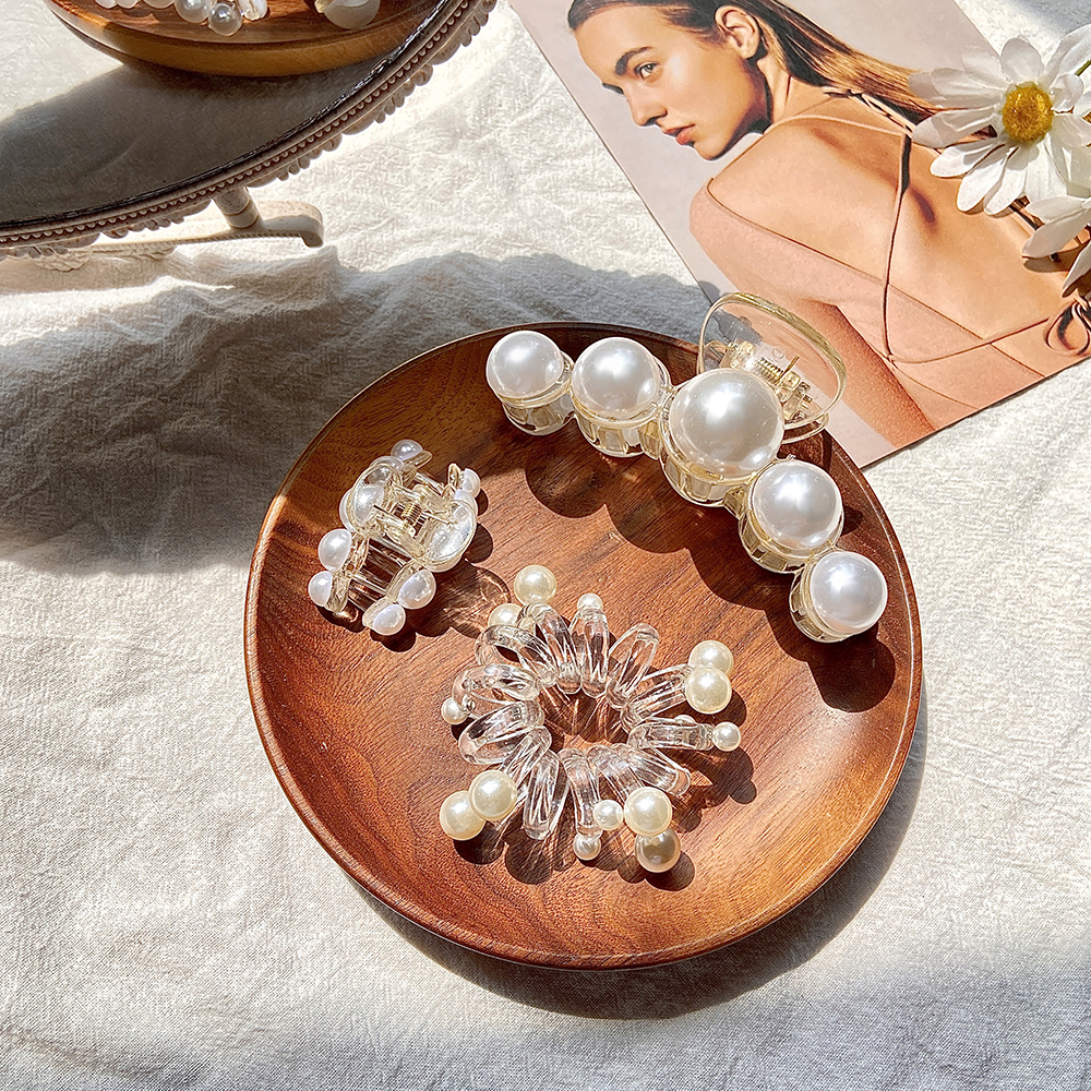 Set kẹp tóc/dây buộc tóc đính hạt ngọc trai đơn giản thời trang nữ tính