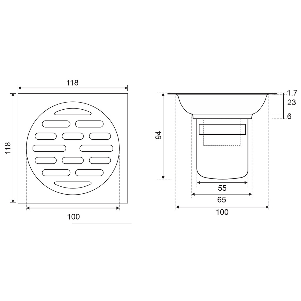 Phễu thoát sàn chống mùi inox TS125-304-2U