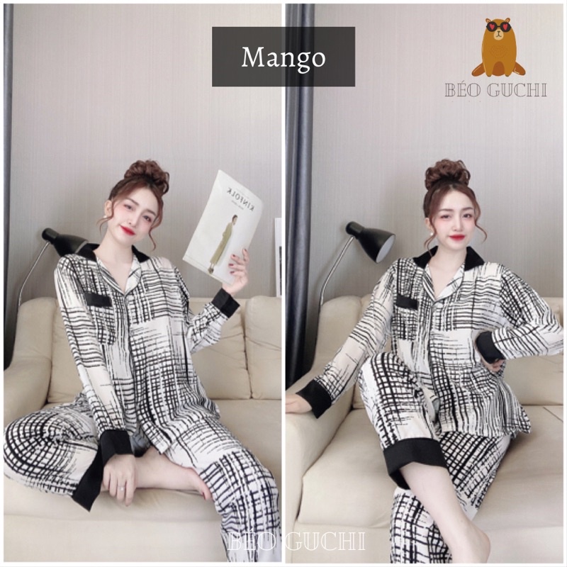 Dài tay 50-110kg K3DTM Béo Guchi Bigsize Pijama Lụa Mango &amp; Satin lạnh - Đồ bộ nữ xinh