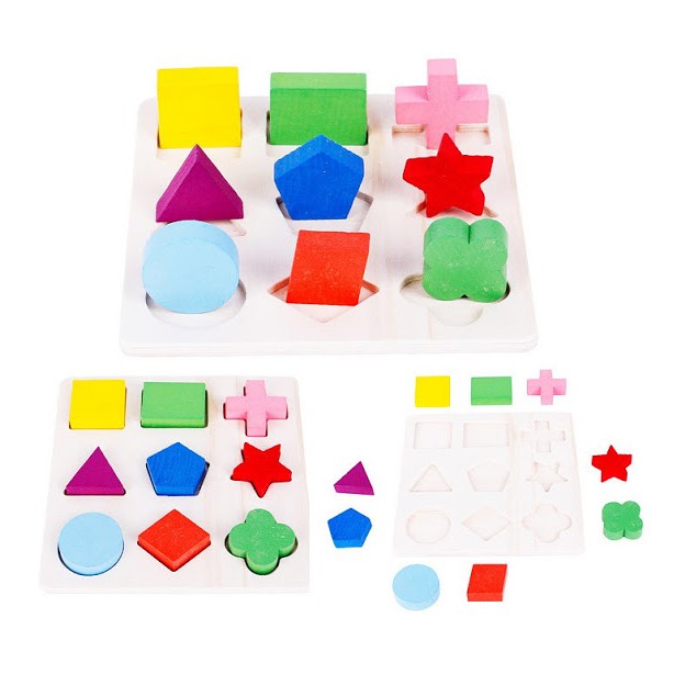 Set 3 Bảng hình học ba chiều, phương pháp giáo dục Montessori Đồ chơi giáo dục