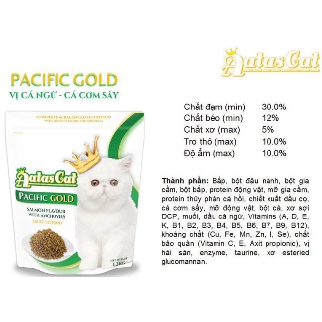 Hạt cho mèo aatas Gold Dry 1.2kg mix Cá Cơm Sấy