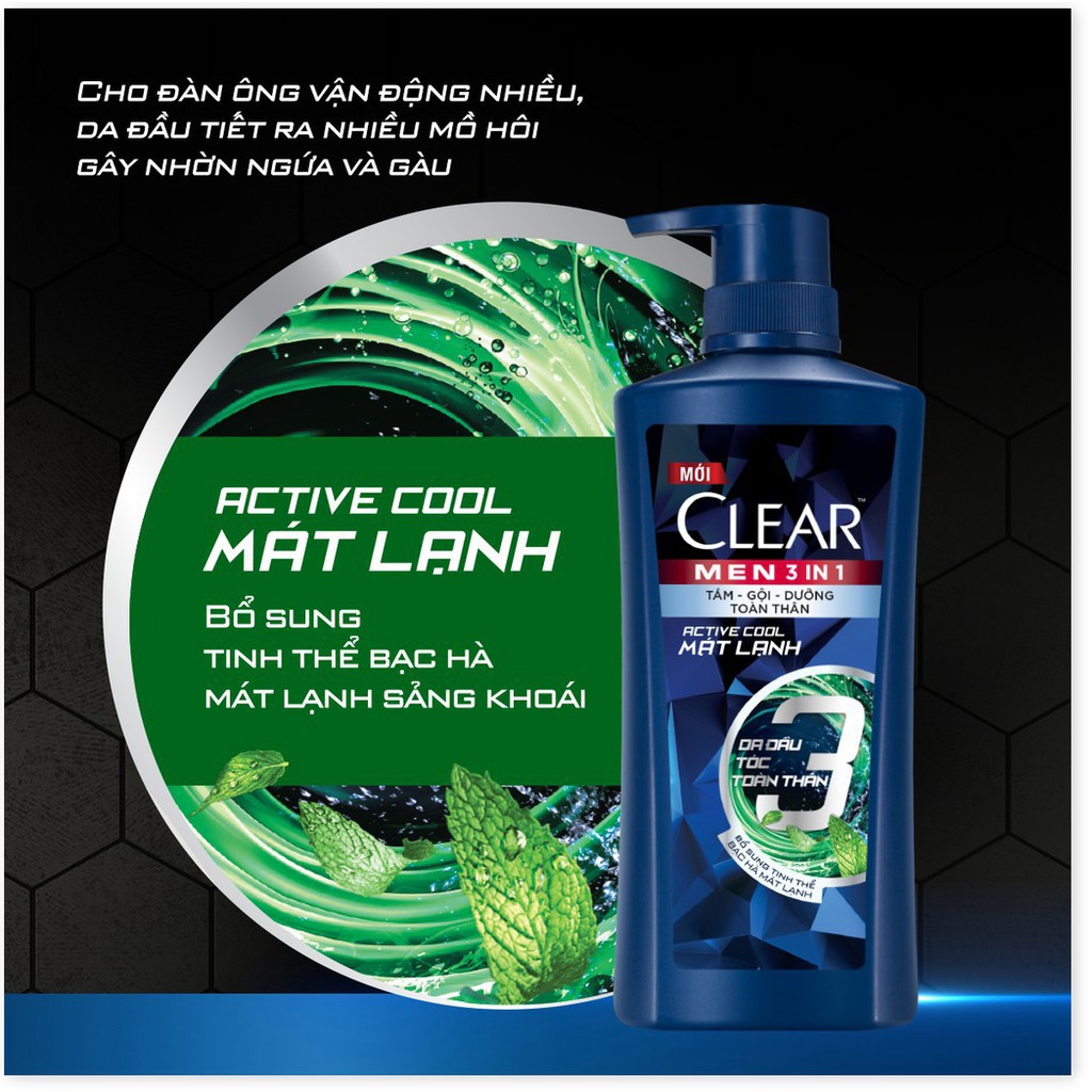 [Mã chiết khấu giảm giá sỉ mỹ phẩm chính hãng] Dầu Tắm Gội CLEAR Men 3 Trong 1 Active 630g