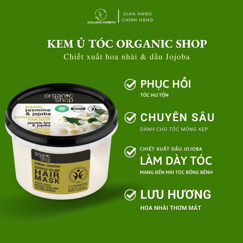 Kem ủ tóc Organic Shop Hair Mask Indian Jasmine 250ml chiết suất hoa Lài Ấn Độ phục hồi tóc hư tổn