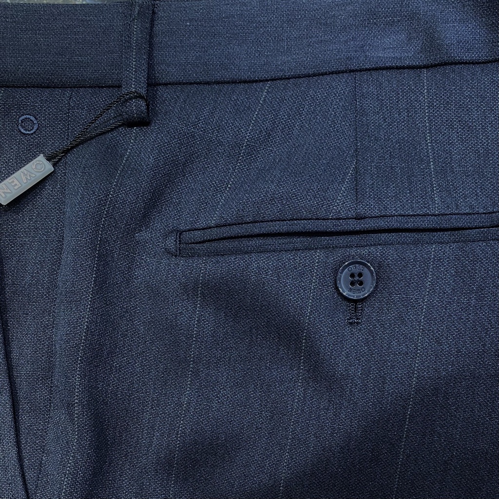 OWEN - Quần âu nam SLIMFIT  màu navy kẻ ô chìm 100% Nano co dãn nhẹ 23471 - Quần tây nam
