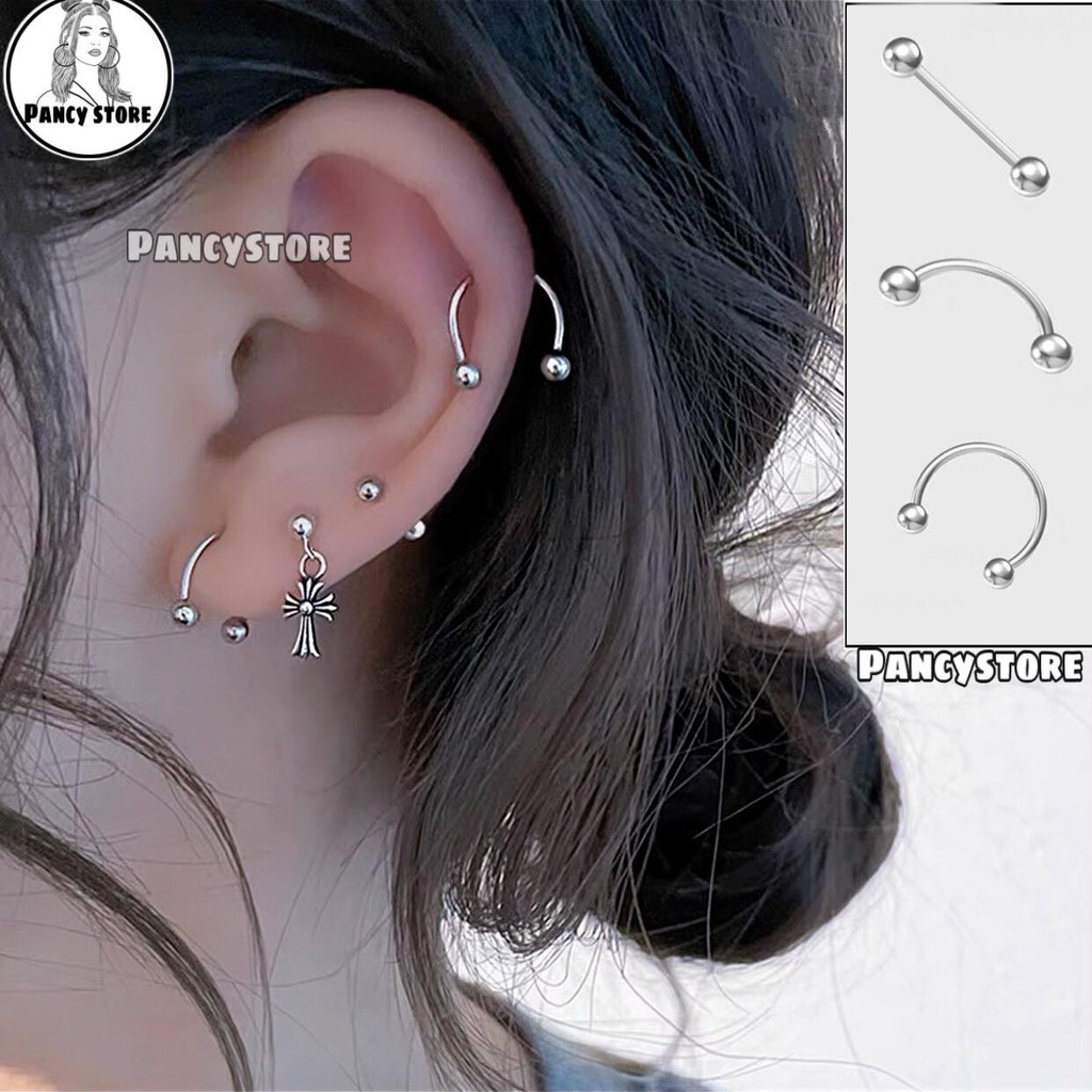 khuyên tai dáng tròn nam nữ titan basic không gỉ