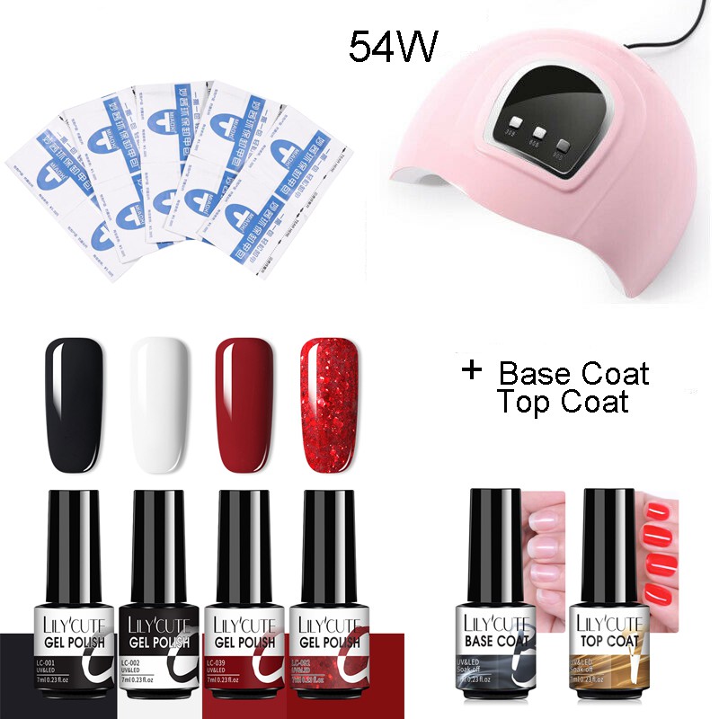 Bộ dụng cụ sơn móng UR SUGAR 8 món với gel sơn lớp nền lớp phủ màu 7ml và đèn UV 54W cho người mới bắt đầu